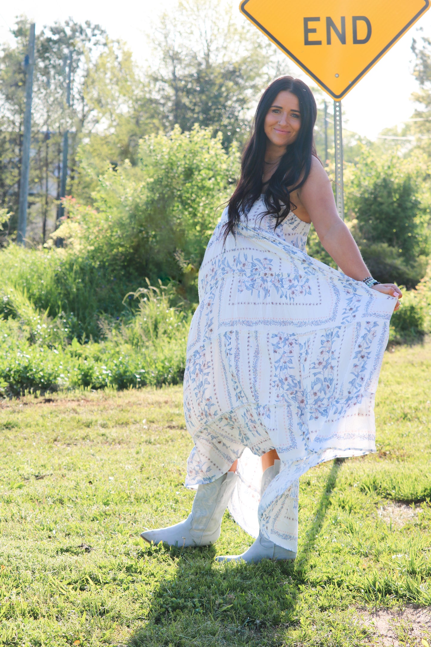 Dusty Blue Patchwork Maxi Dress
