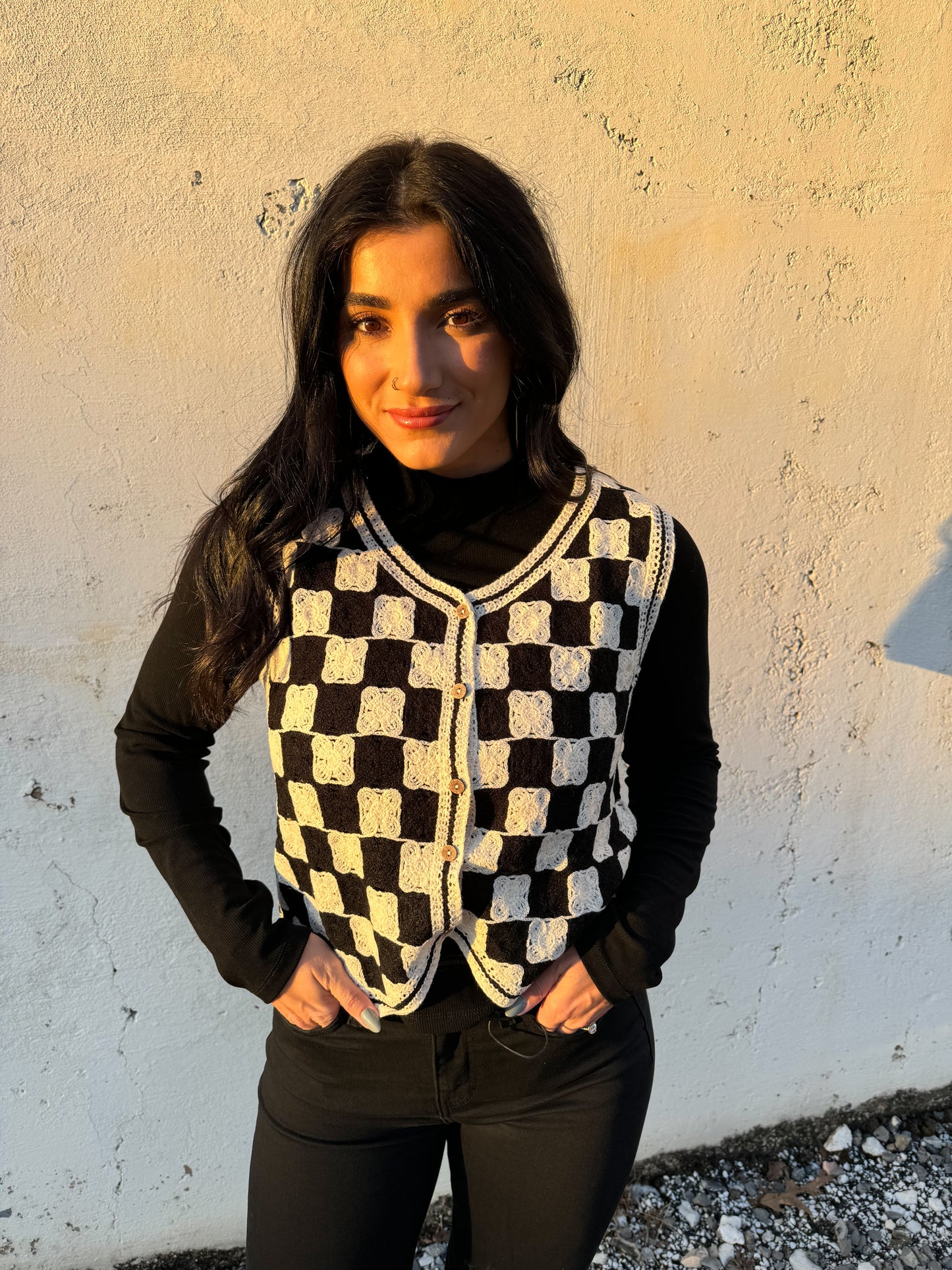 Checkered Knit Vest