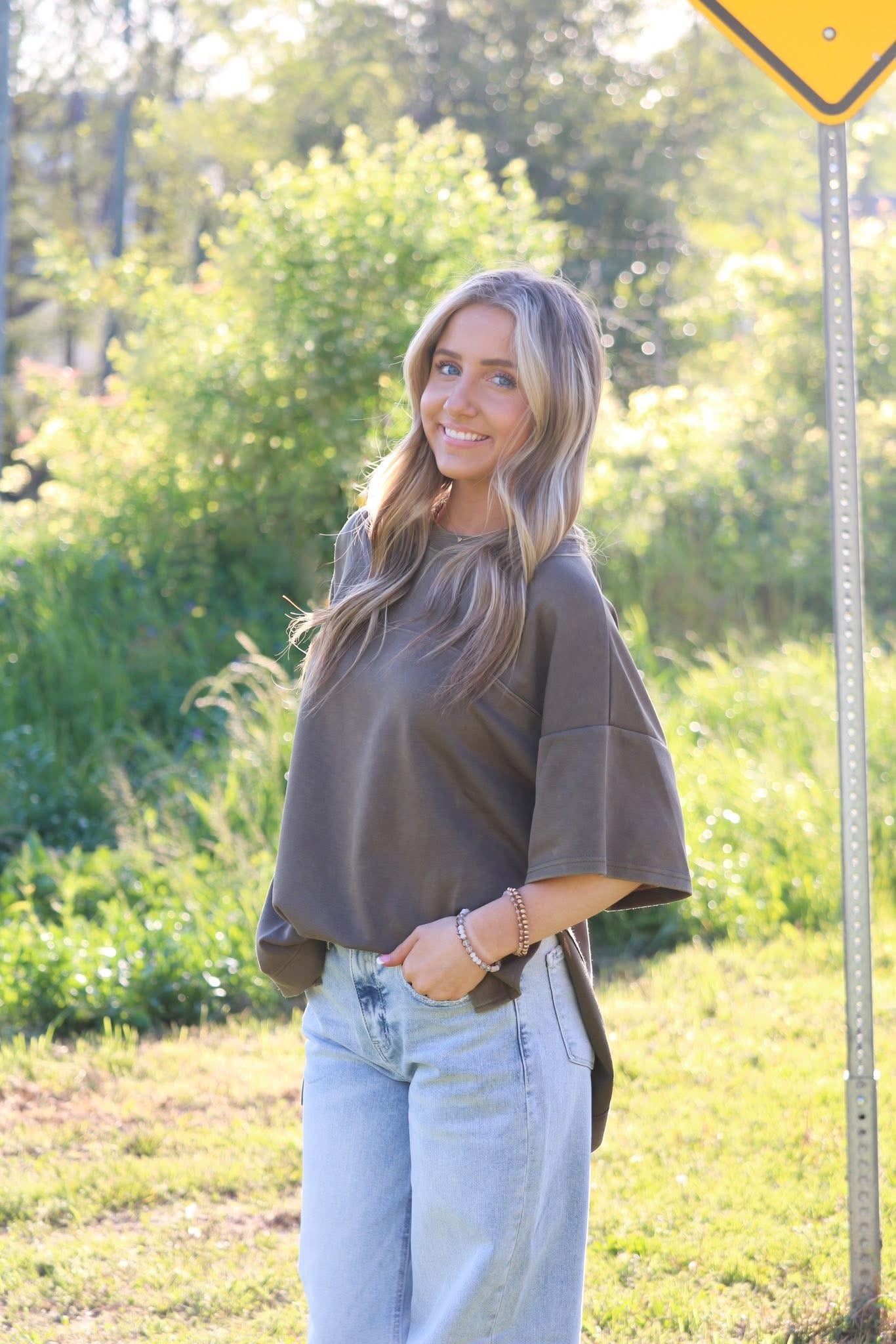 Olive Drop Sleeve Top