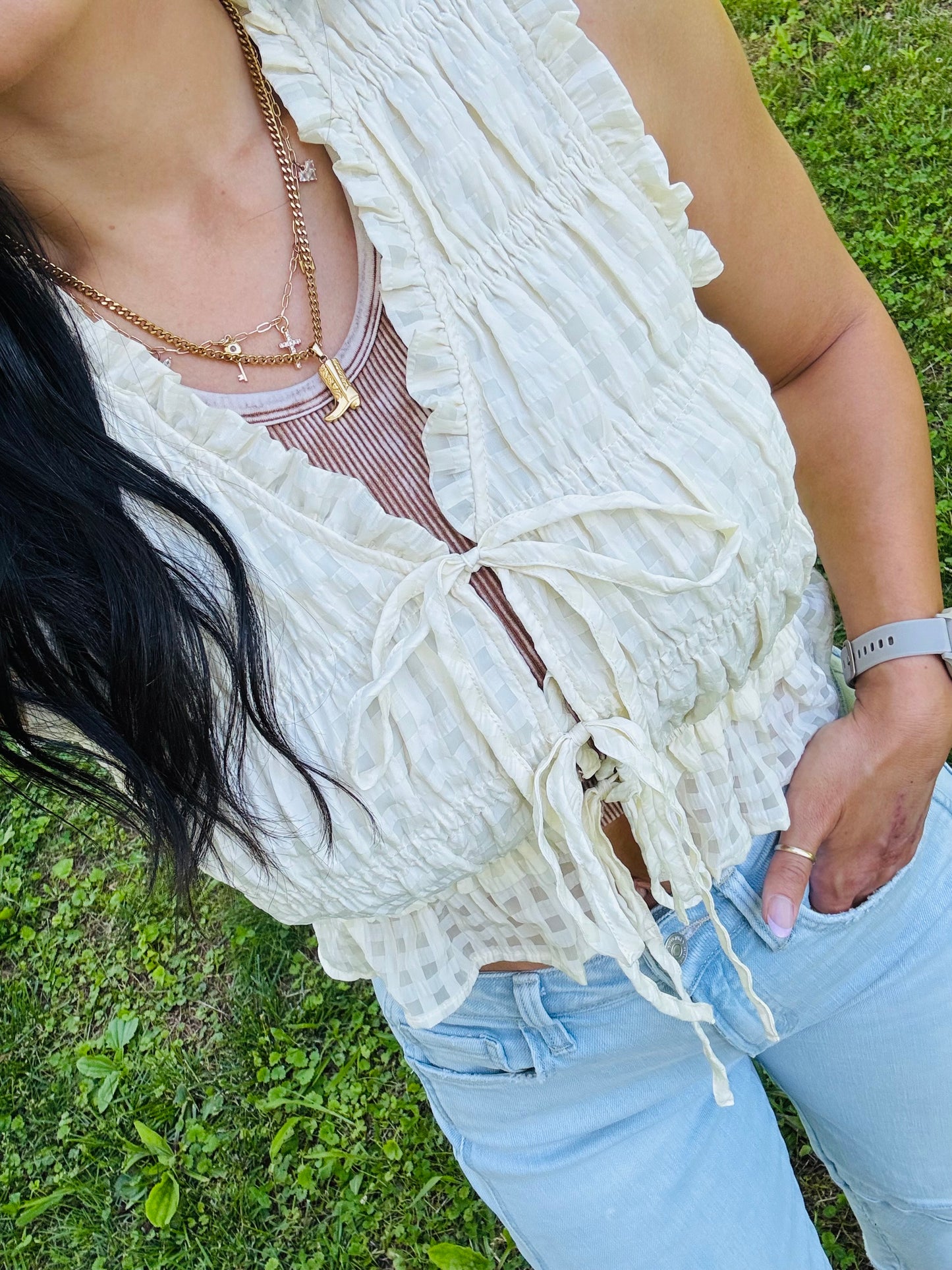 Cream Tie Front Top