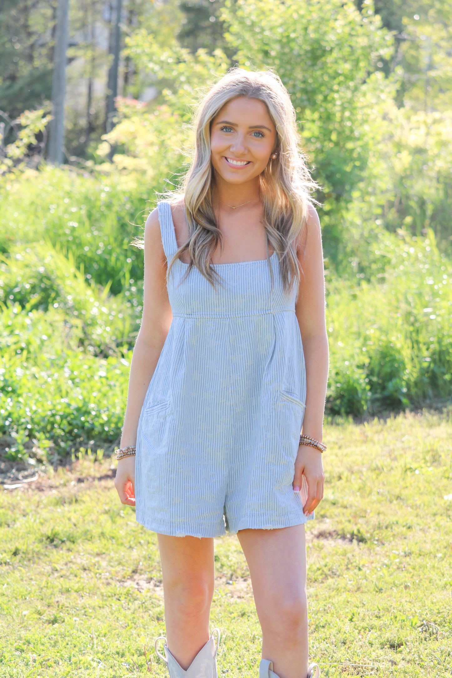 Striped Star Denim Romper