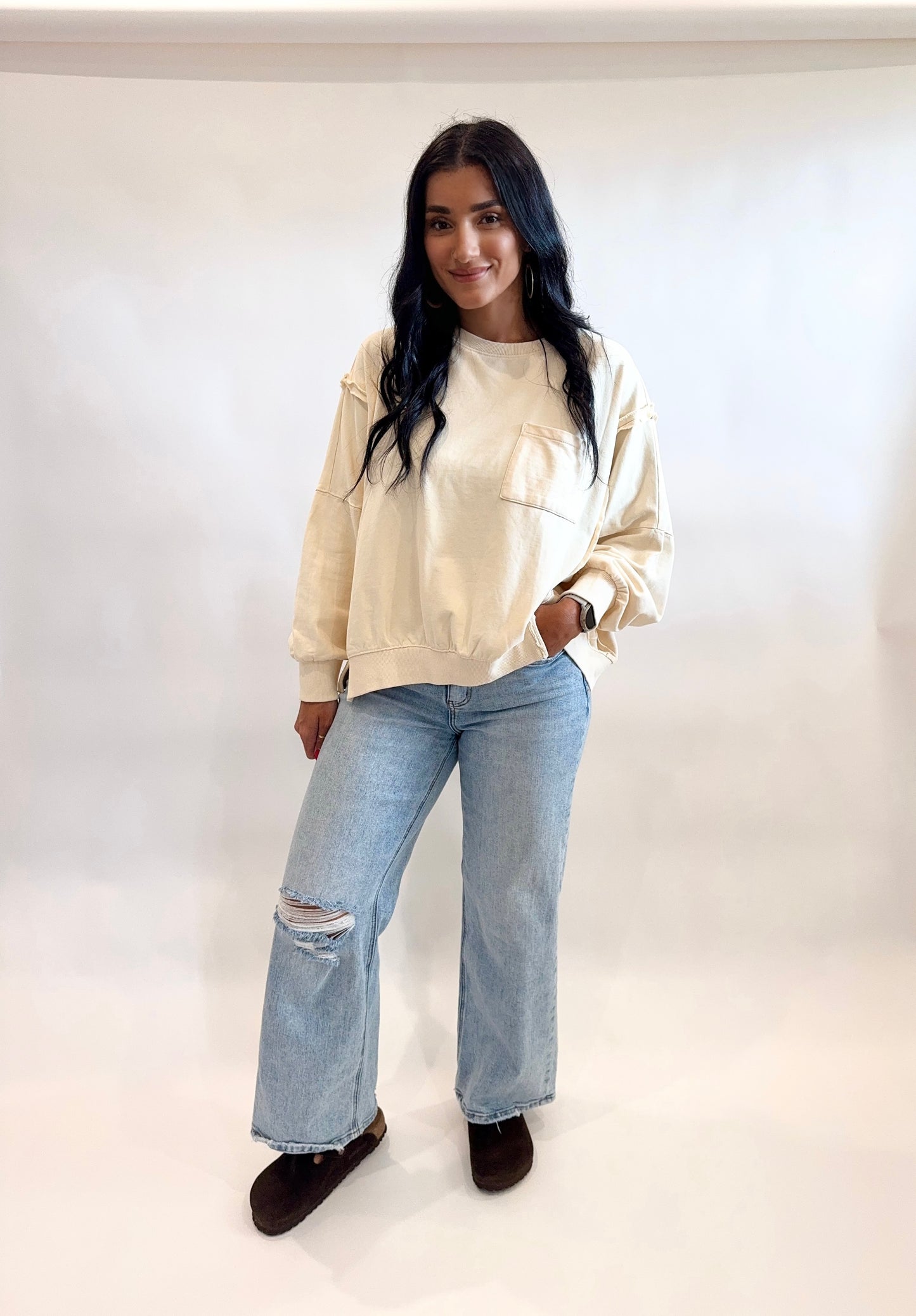 Cream French Terry Pullover
