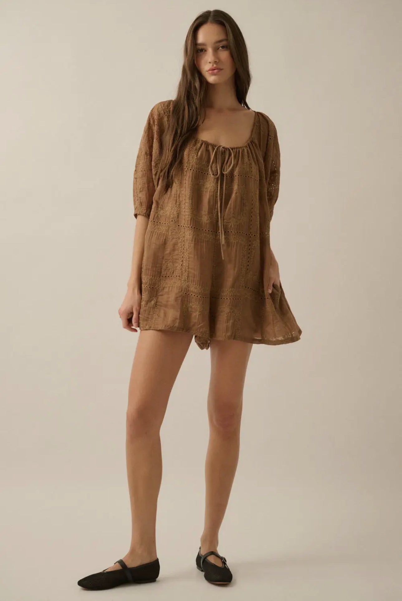 Toffee Embroidered Romper