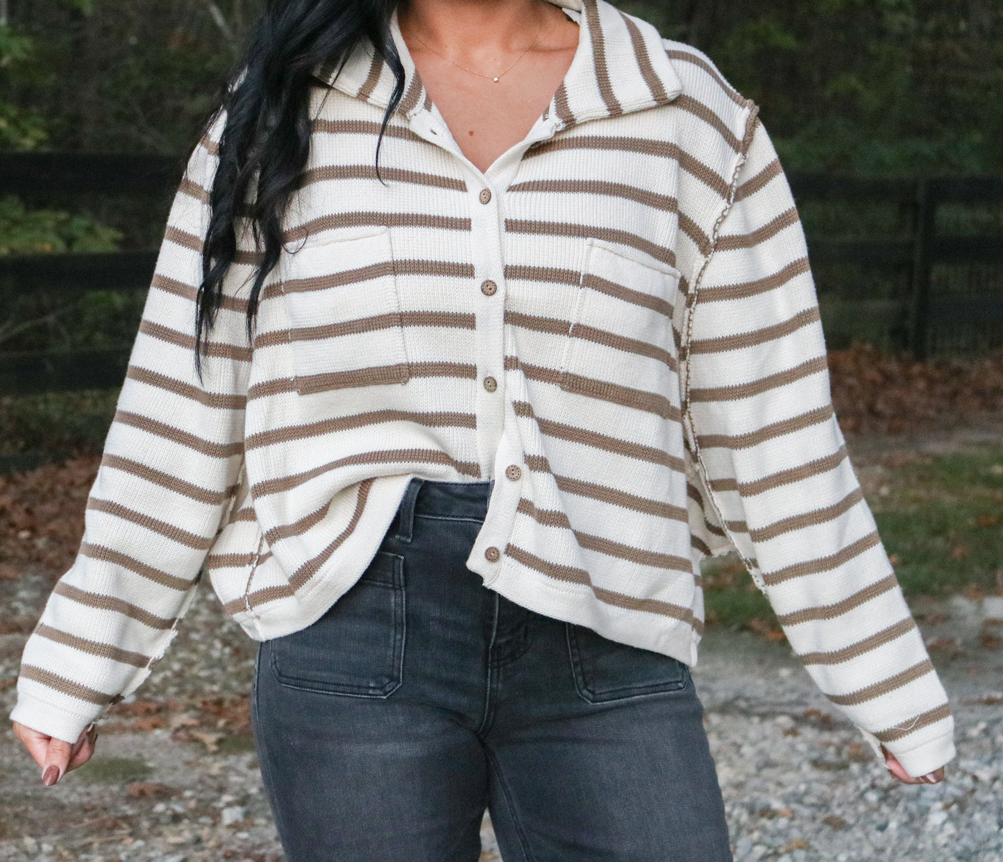 Stripe Pattern Button Front Knitted Cardigan