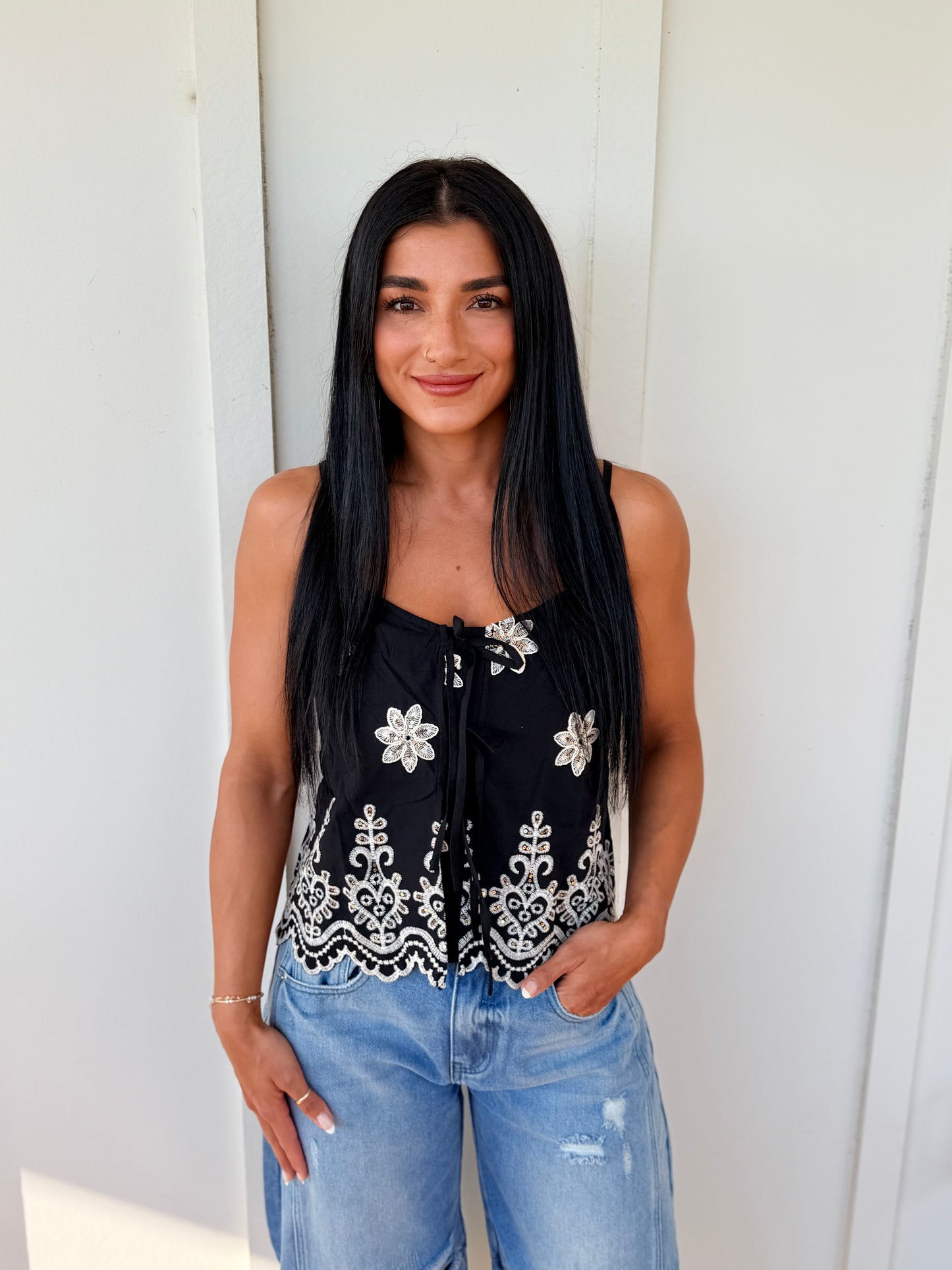 Black Eyelet Top