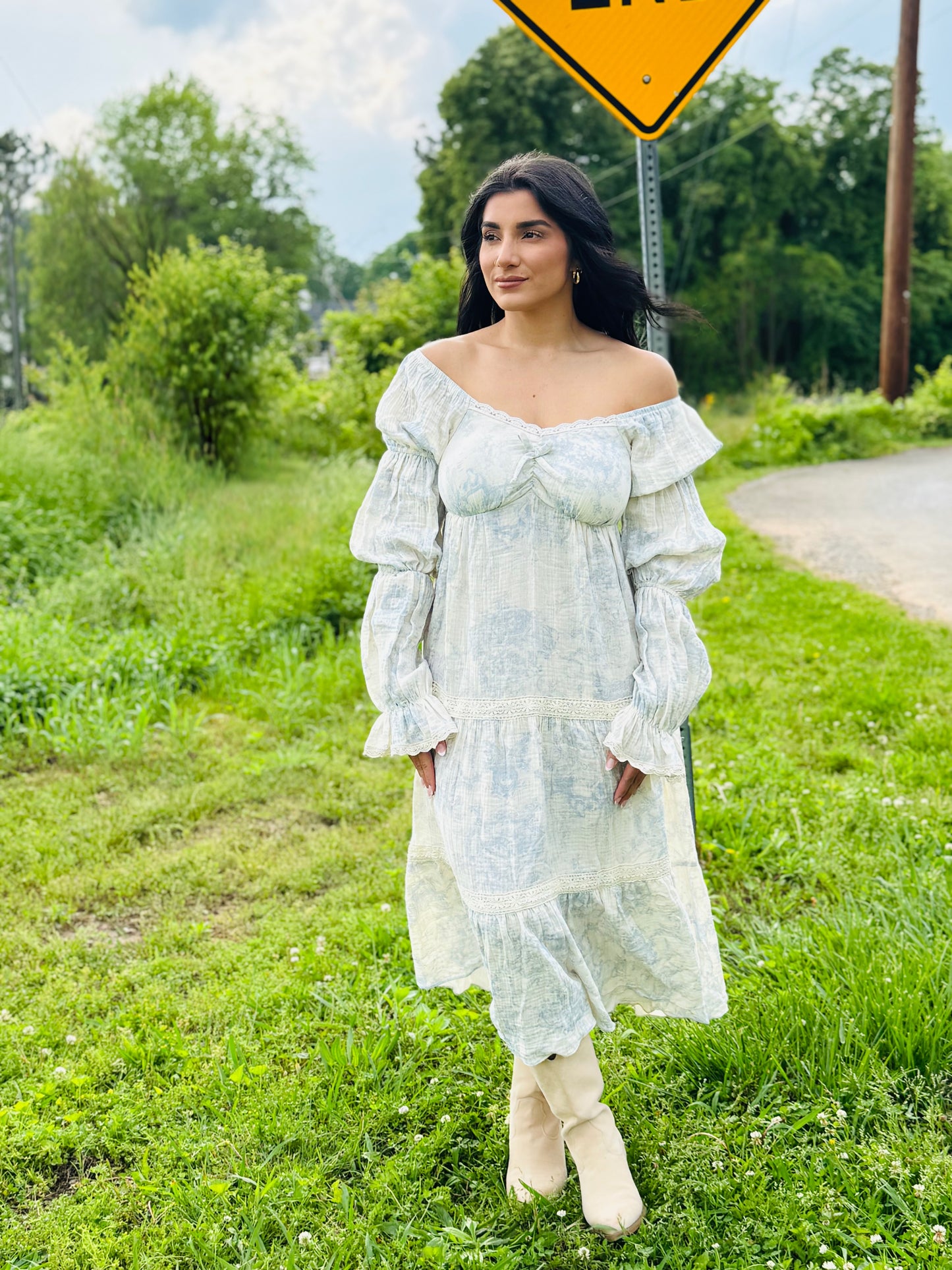 Tiered Puff Sleeve Midi Dress