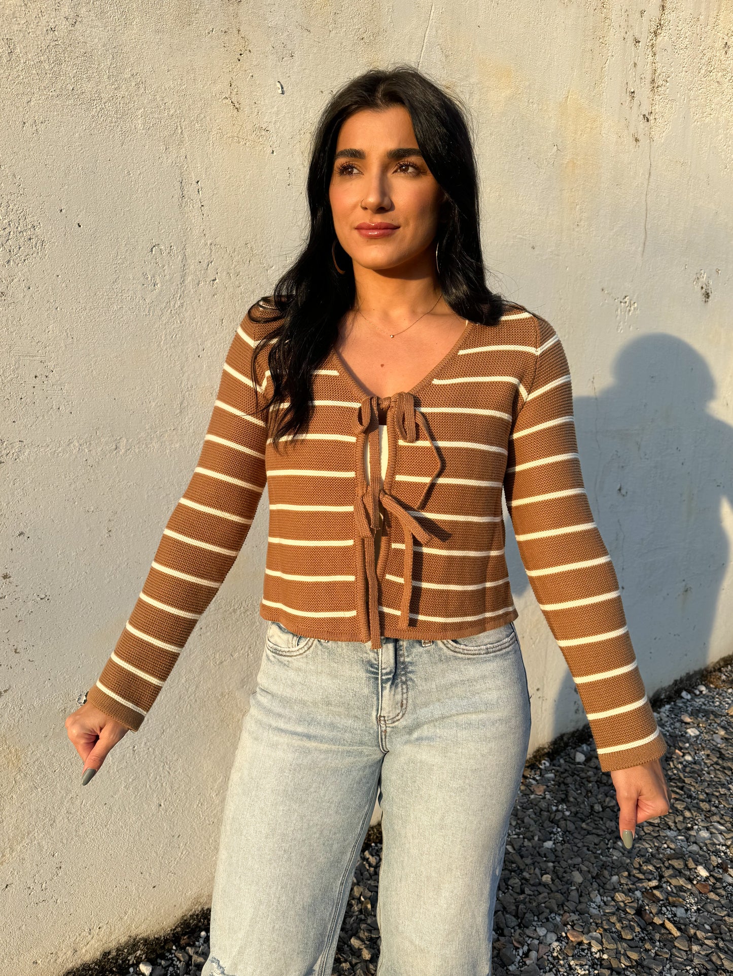 Camel & Cream Front Tie Cardigan