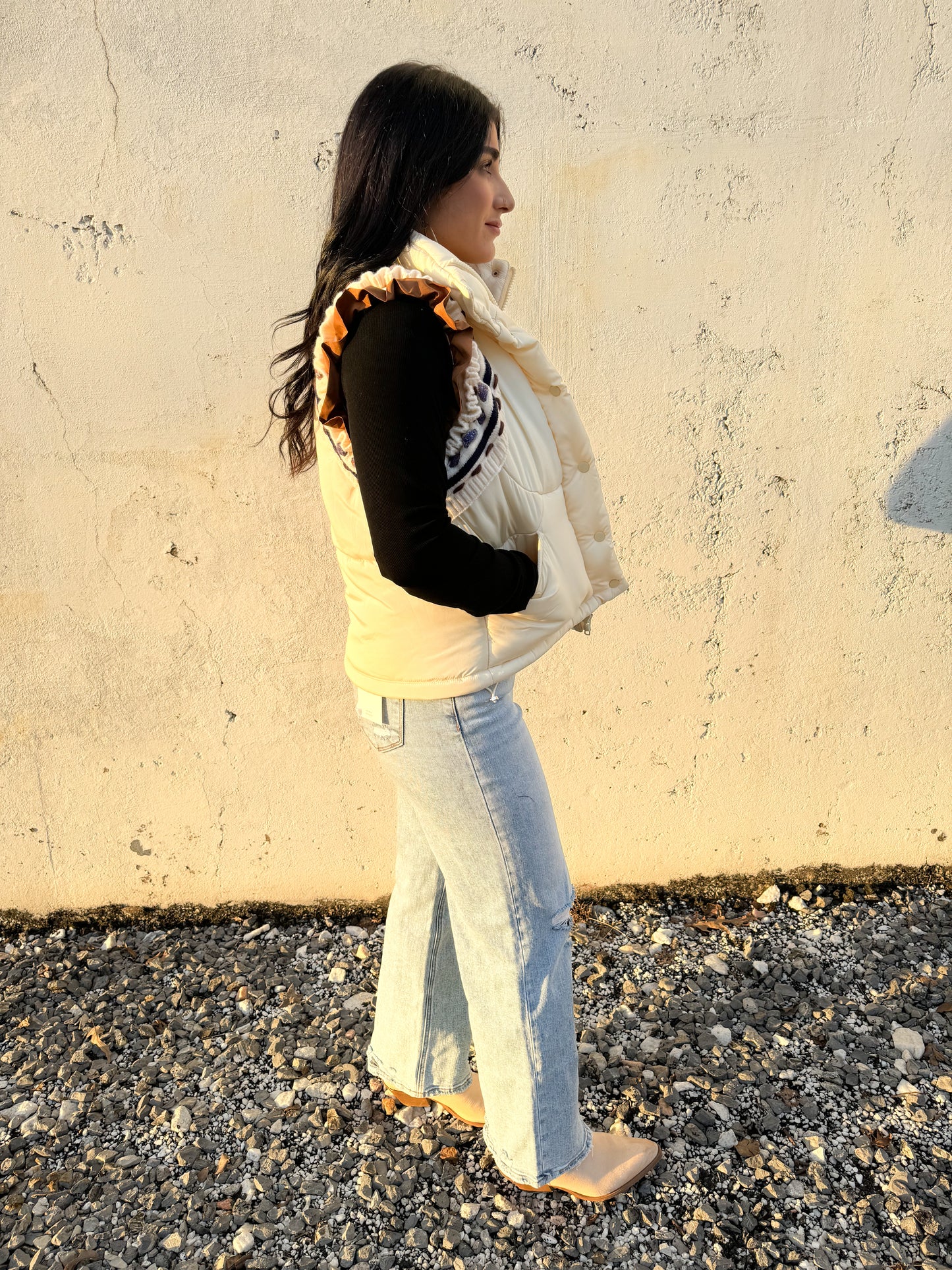 Ruffled Sleeve Puffer Vest