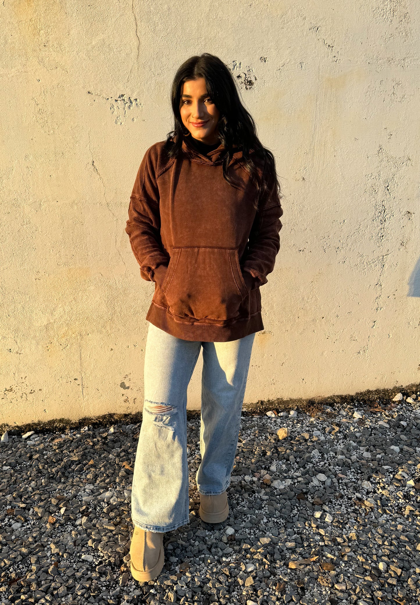 Piper Brown Washed Hoodie