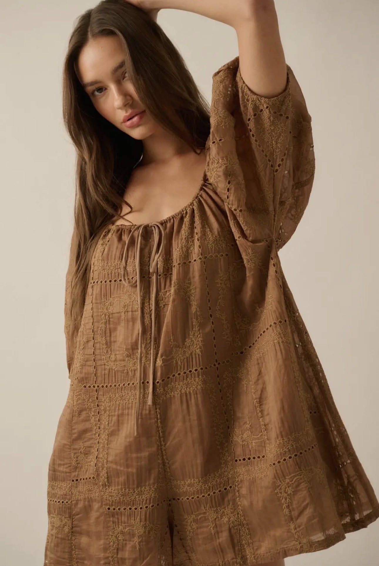 Toffee Embroidered Romper