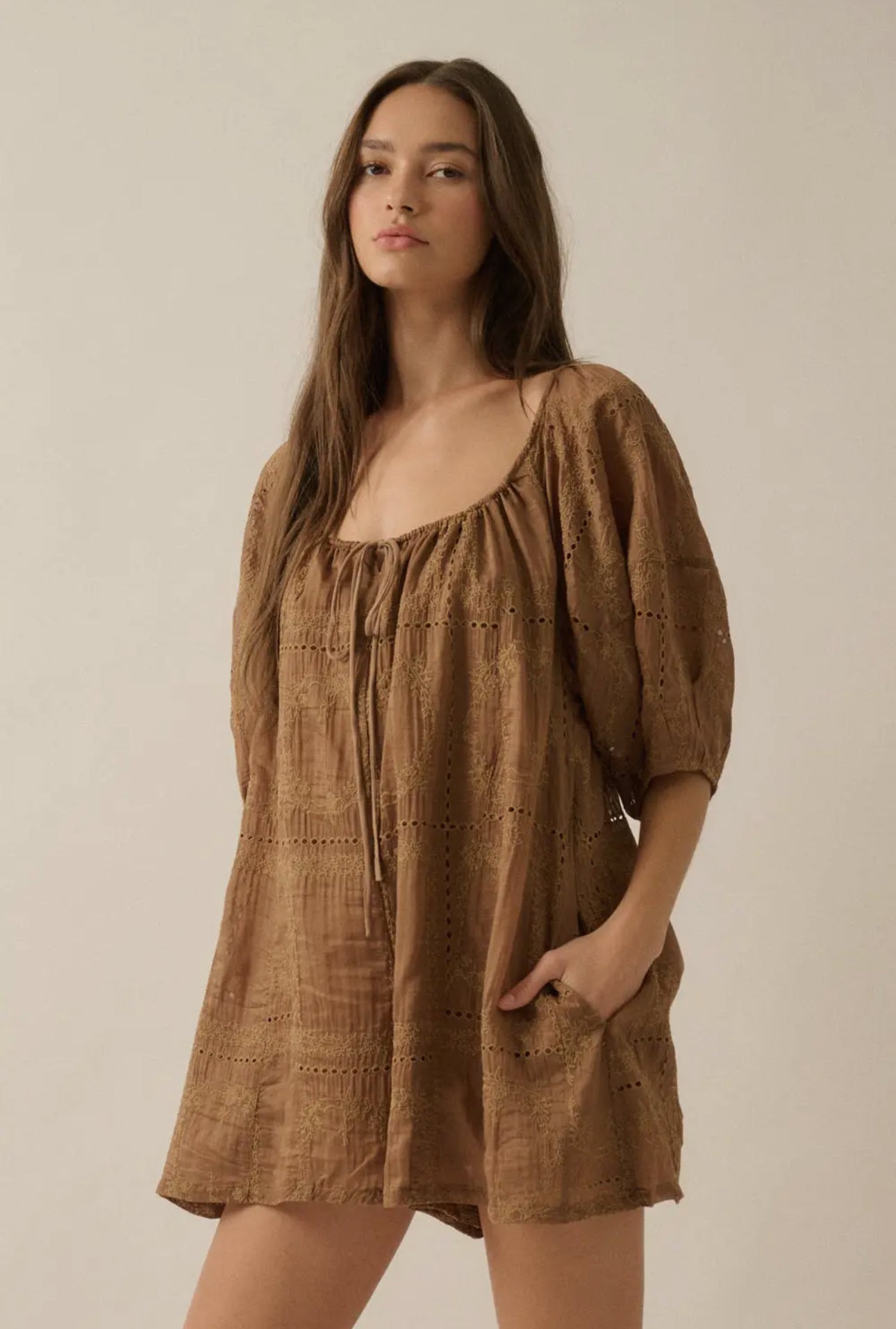Toffee Embroidered Romper