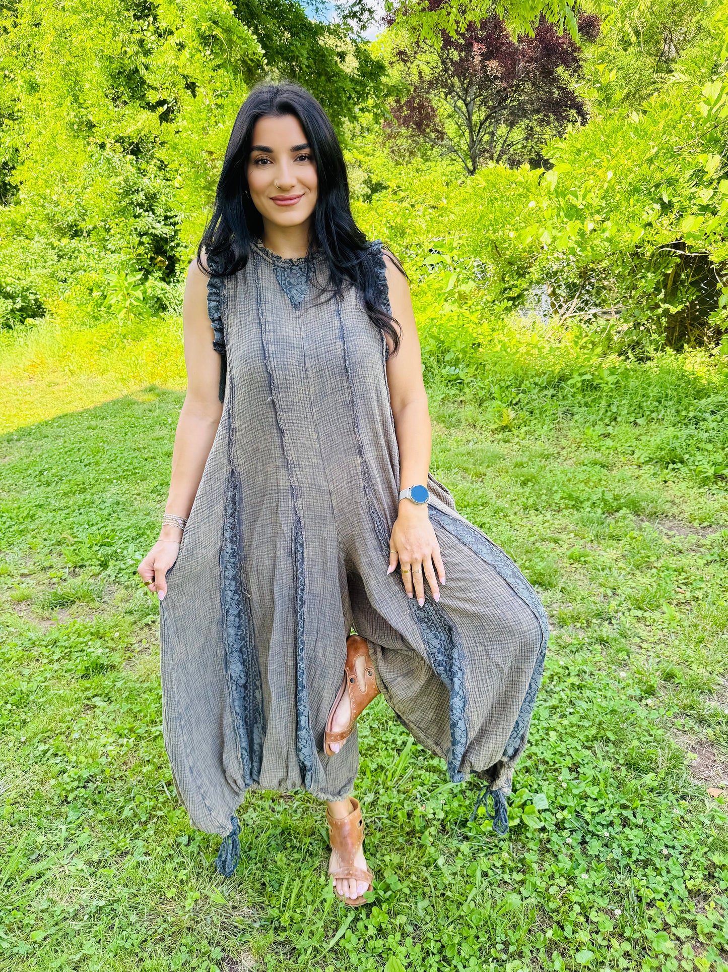 Charcoal Ruffle Romper