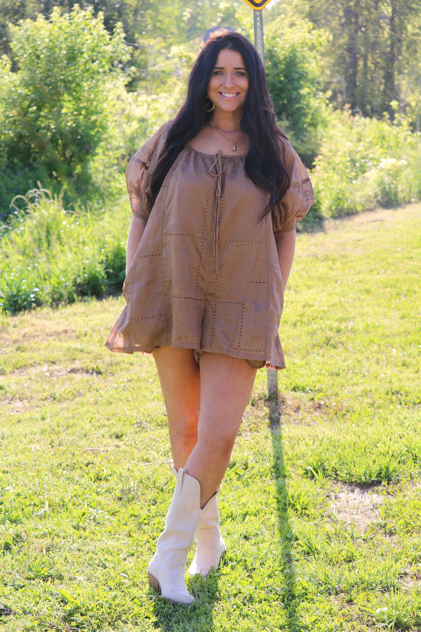 Toffee Embroidered Romper