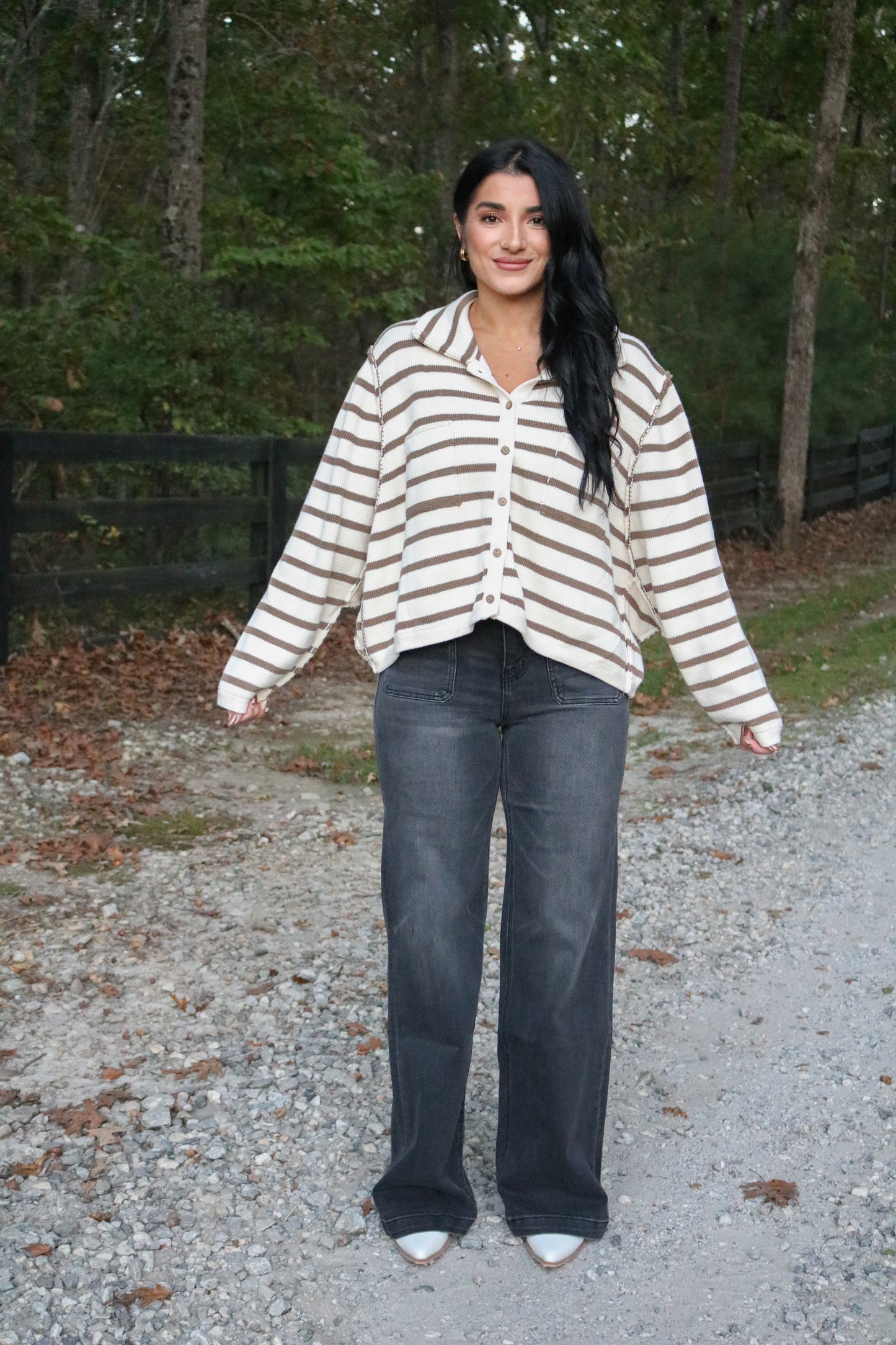Stripe Pattern Button Front Knitted Cardigan