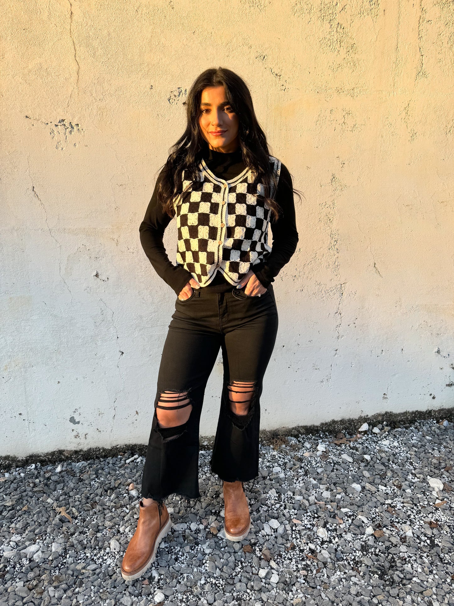 Checkered Knit Vest