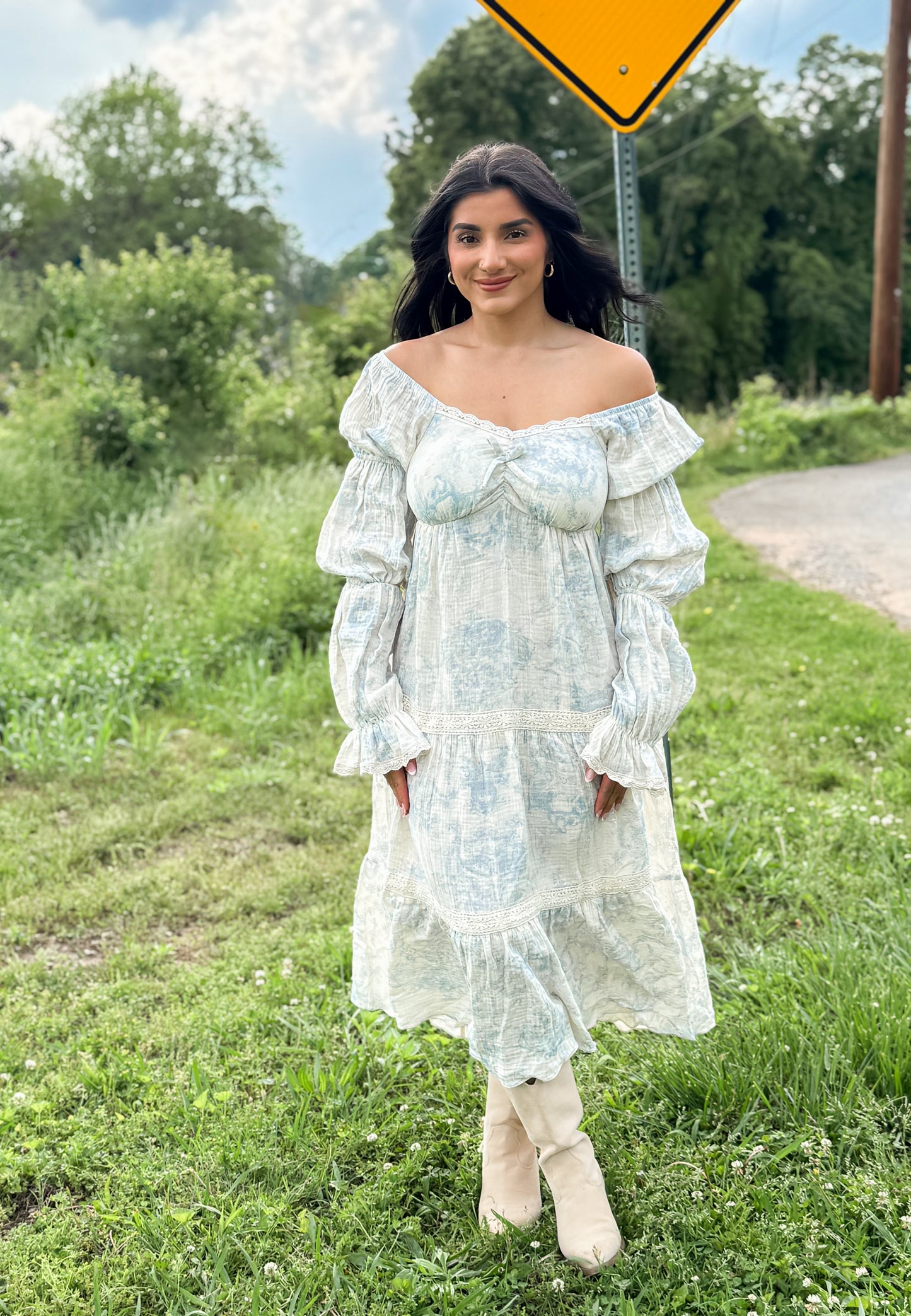 Tiered Puff Sleeve Midi Dress