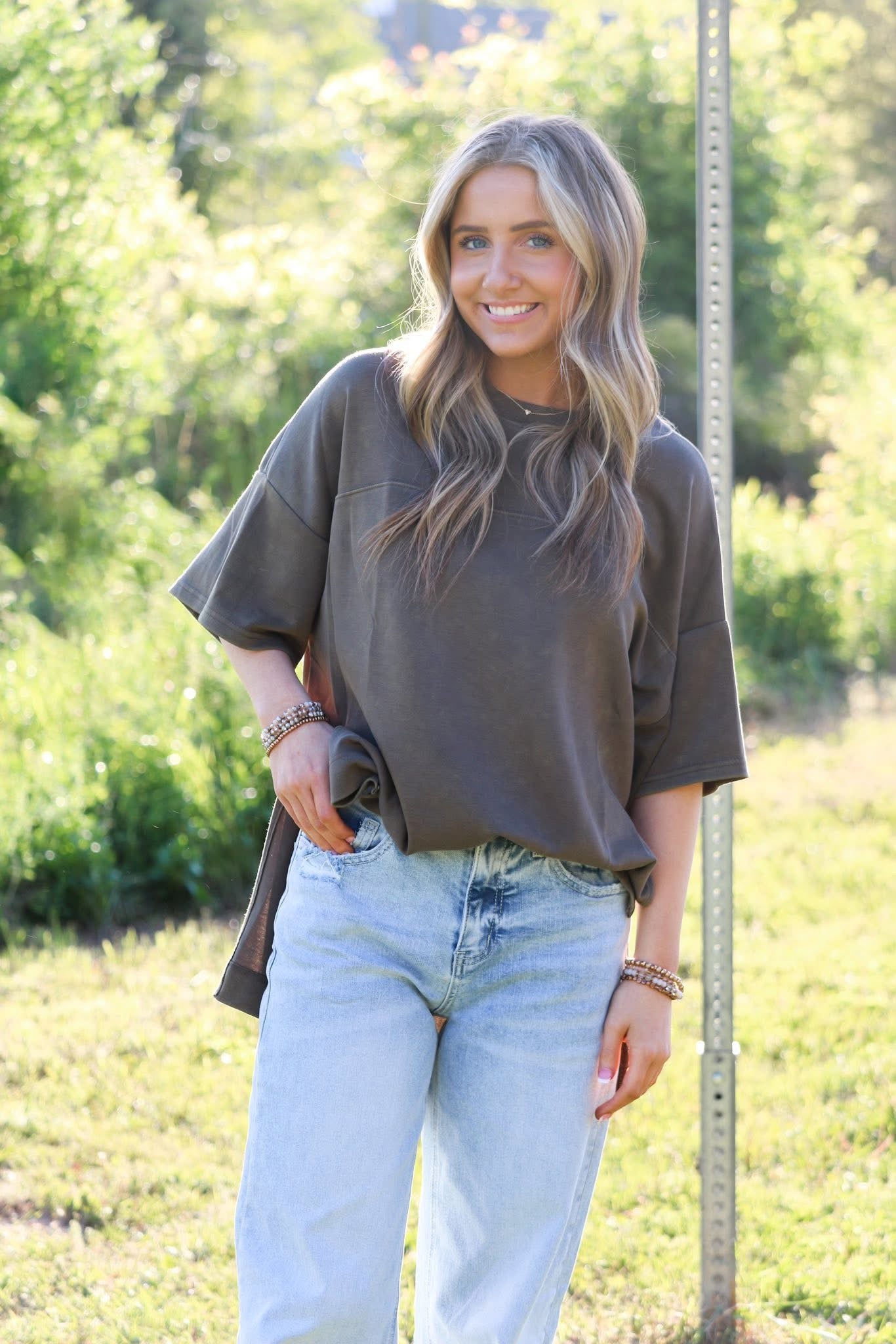 Olive Drop Sleeve Top