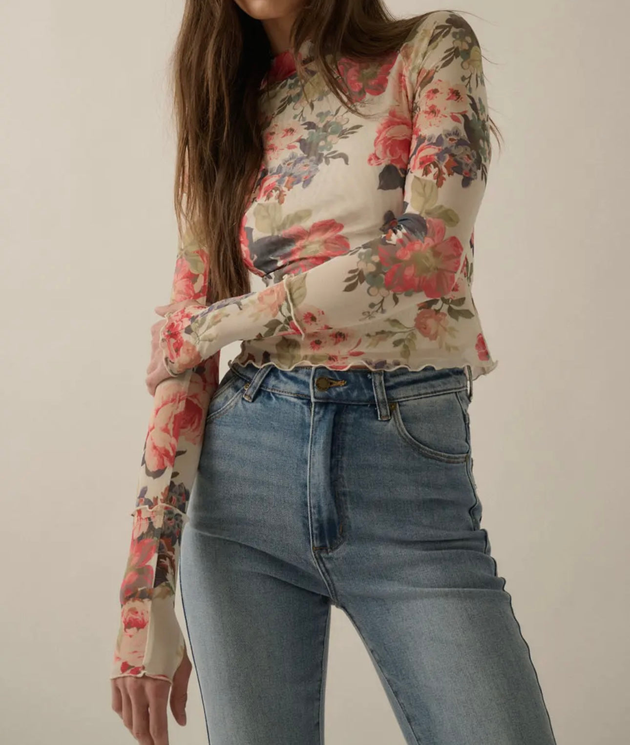 Floral Mesh Long Sleeve Top