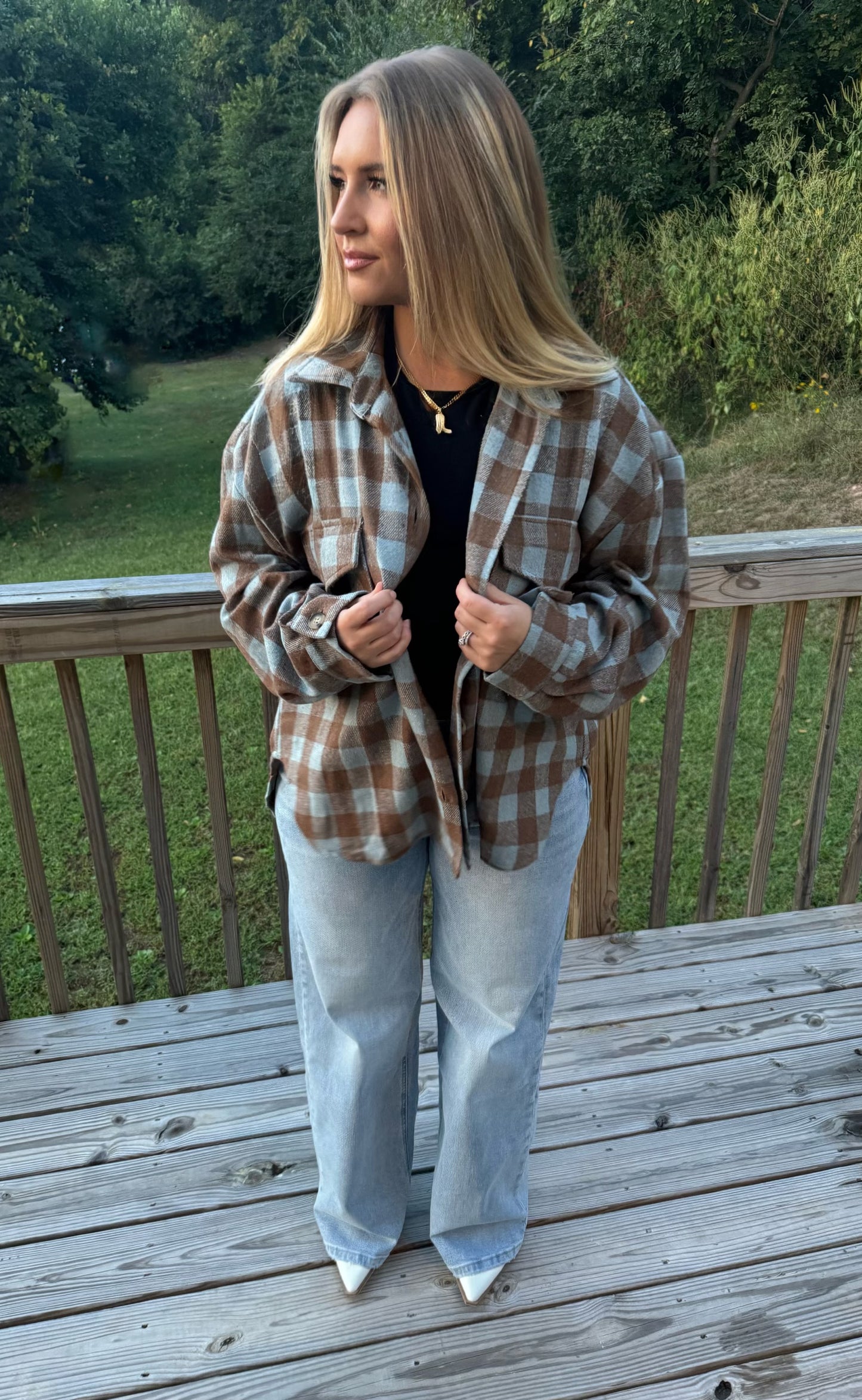 Blue + Brown Grid Shacket