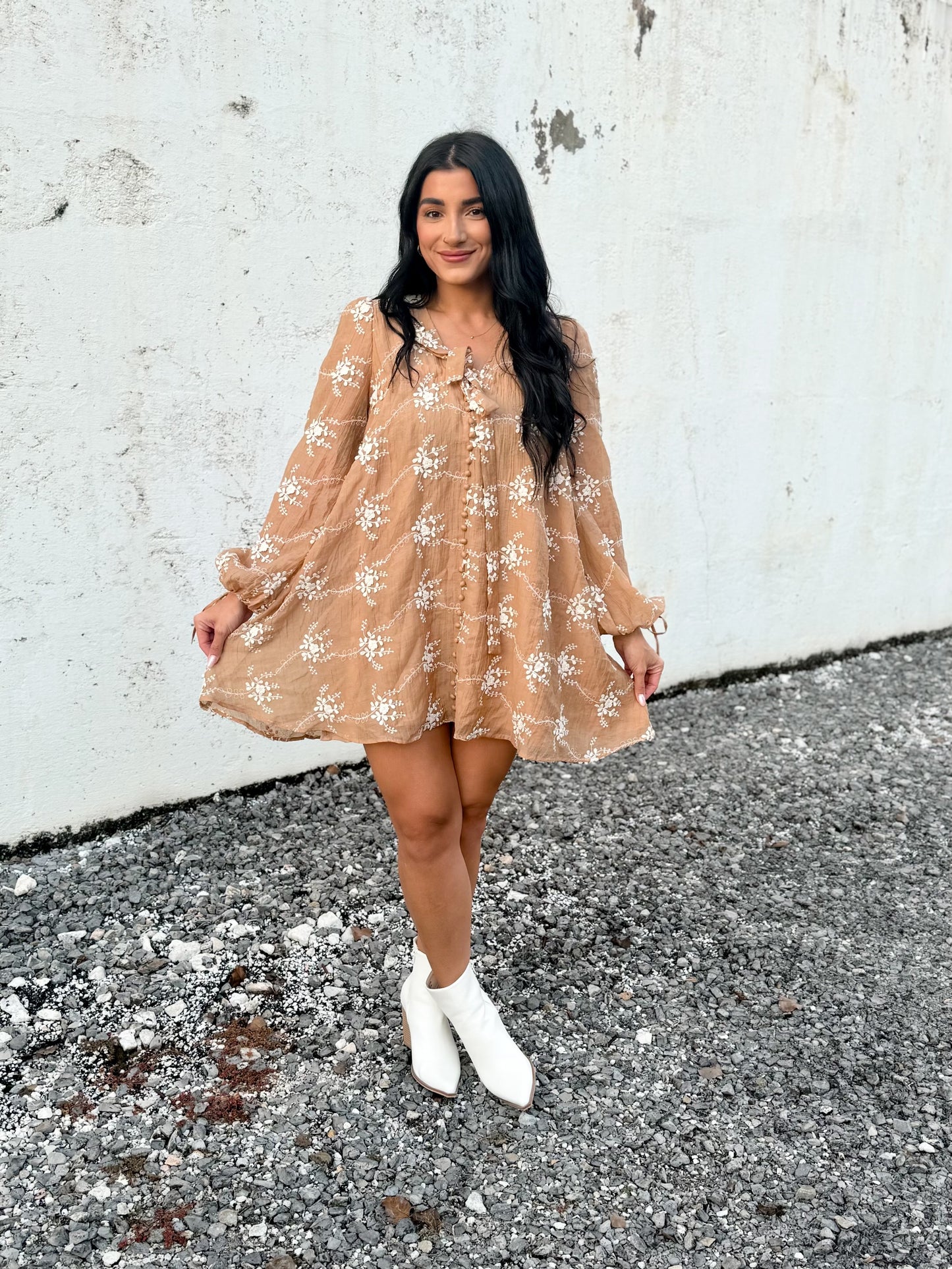 Caramel Embroidered Dress