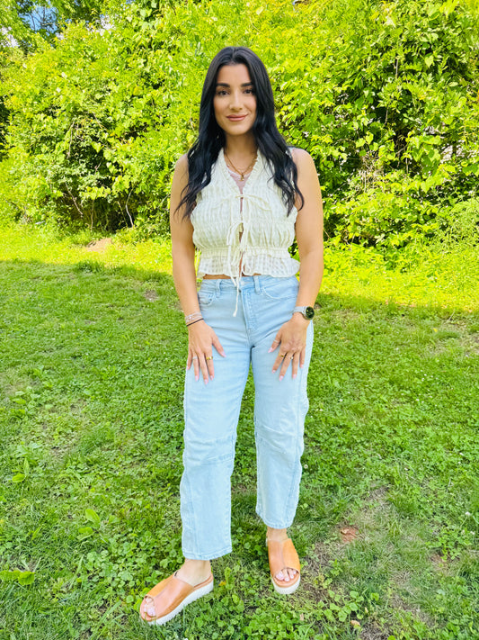 Cream Tie Front Top