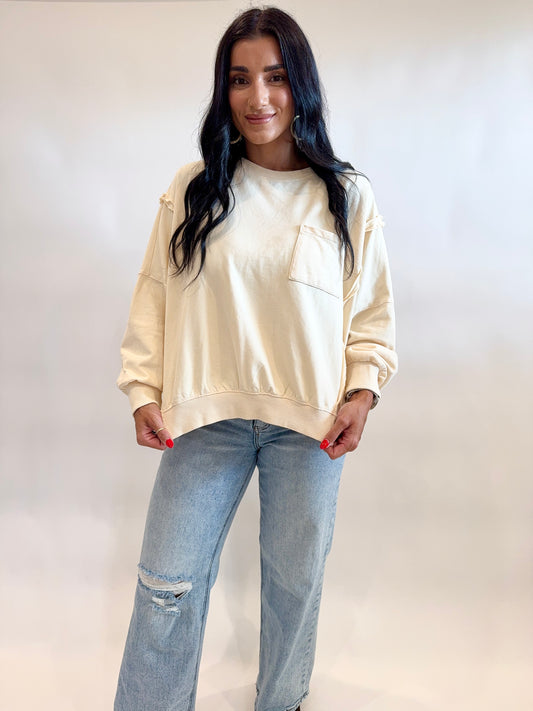 Cream French Terry Pullover
