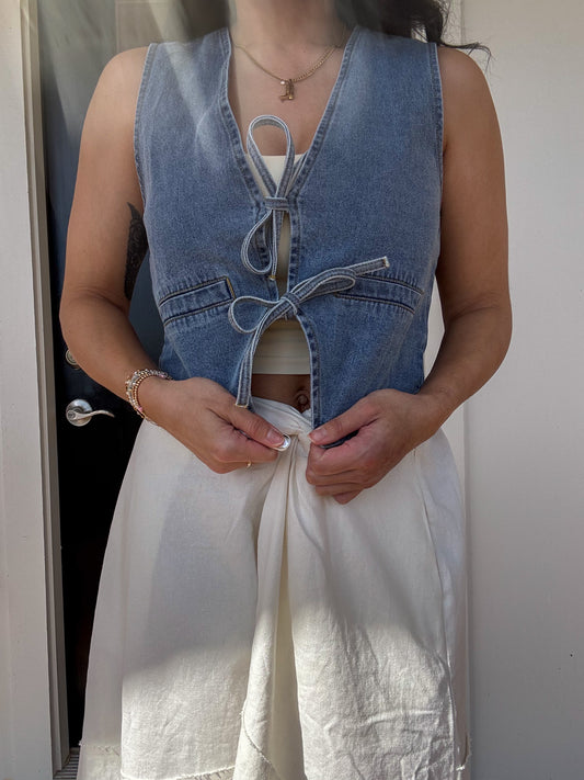 Tie Front Denim Vest
