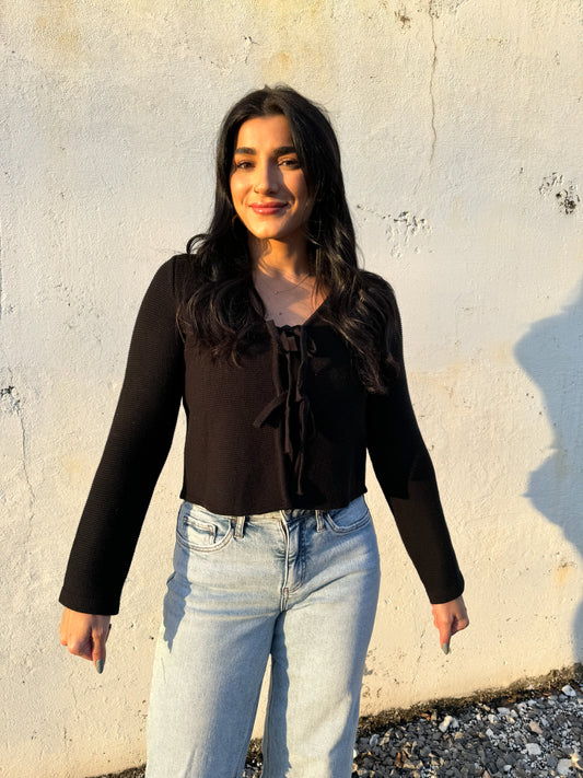 Black Front Tie Cardigan