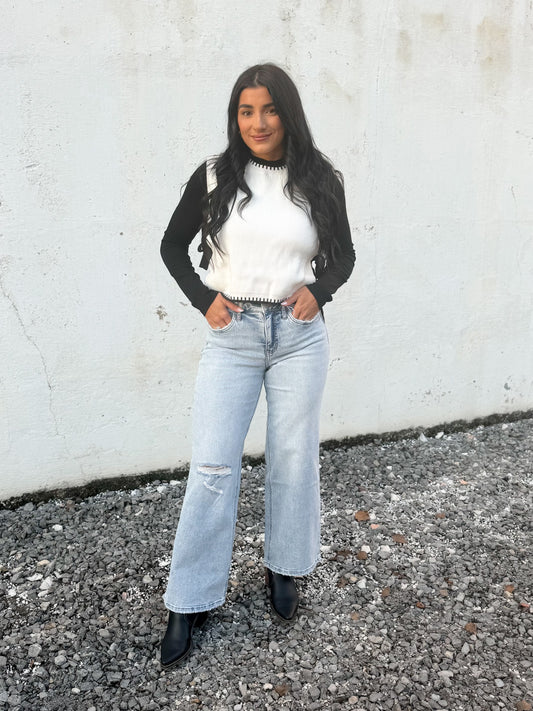 Ivory Side Tie Sweater
