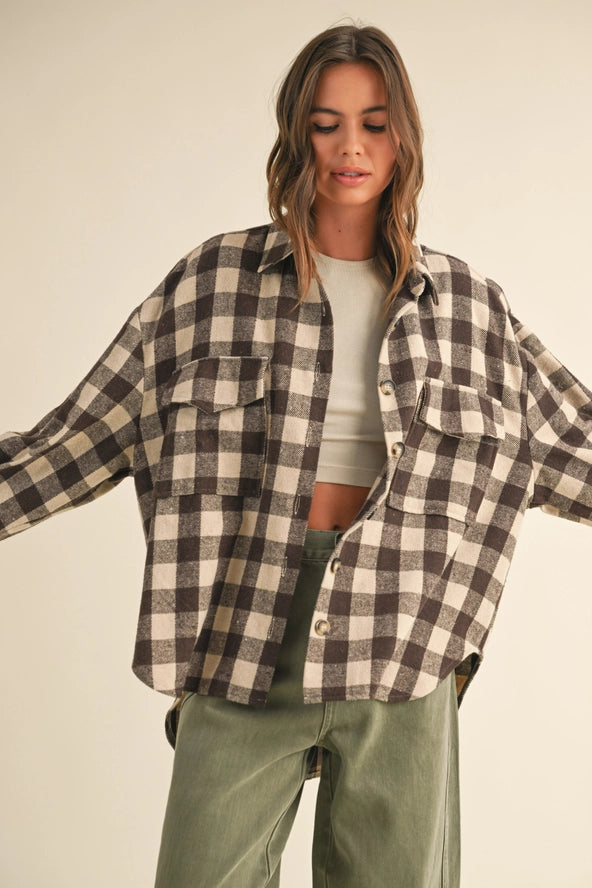 Cream + Brown Shacket Flannel