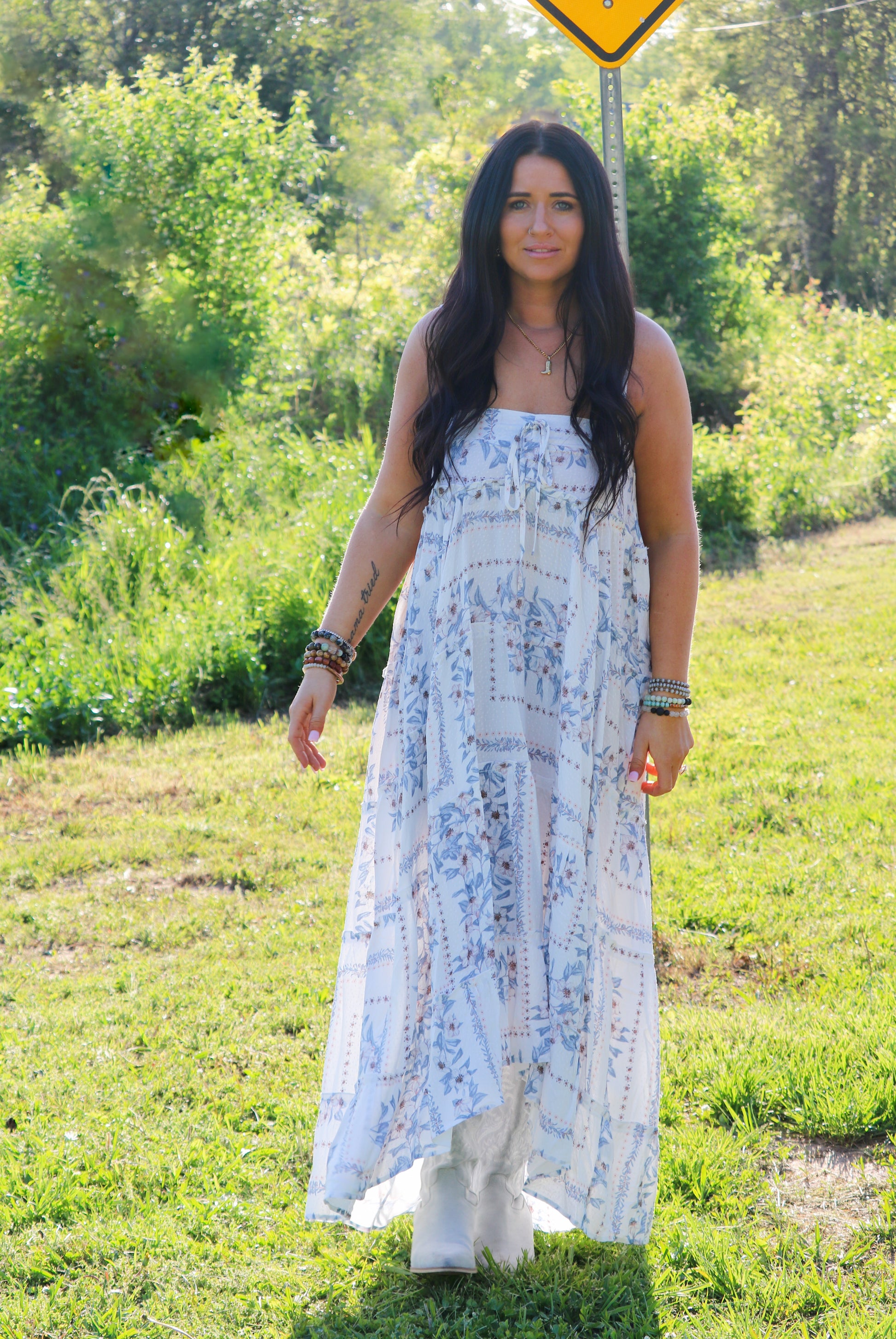 Dusty Blue Patchwork Maxi Dress Salt + Pepper Dusty Blue Patchwork Maxi Dress Salt + Pepper