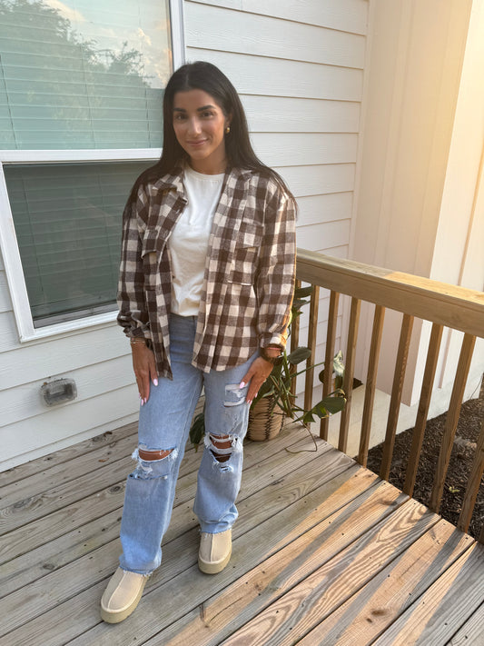 Cream + Brown Shacket Flannel