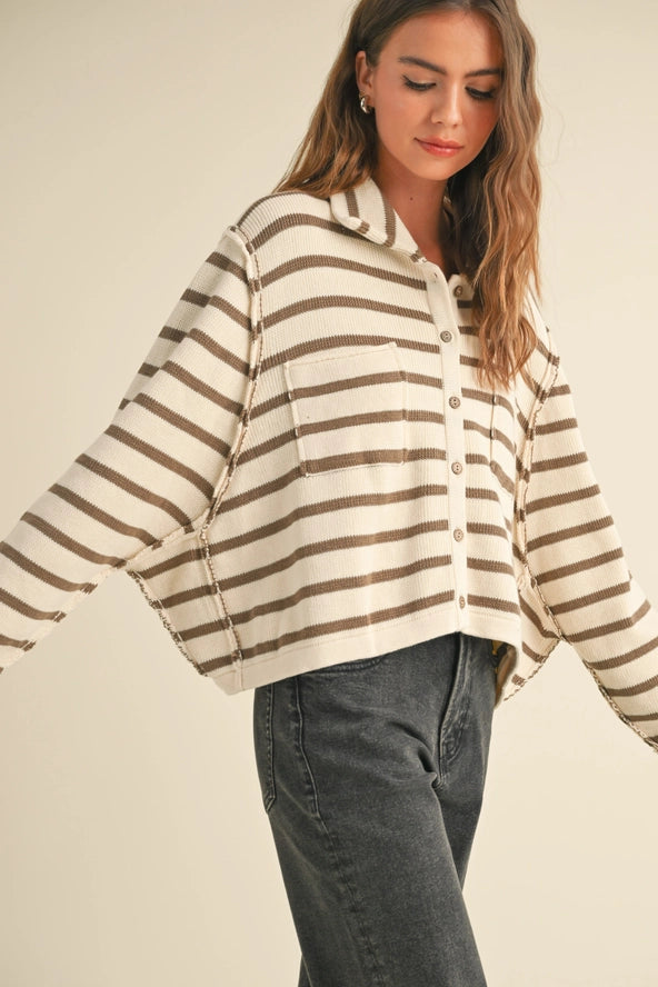 Stripe Pattern Button Front Knitted Cardigan