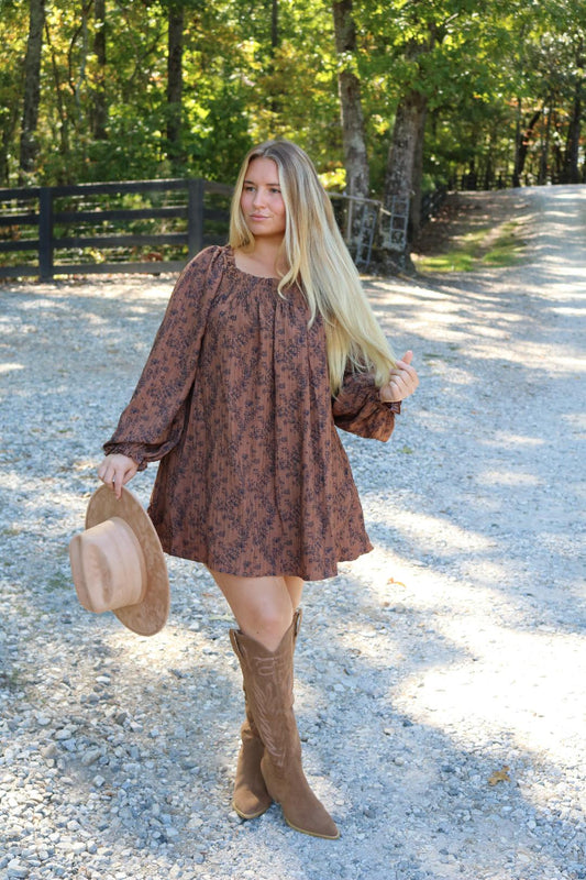 Brown Floral Baby Doll Dress