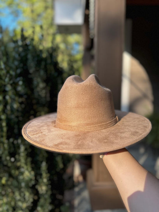 Camel Unisex Cowboy Cattleman Crown Flat Brim Hat