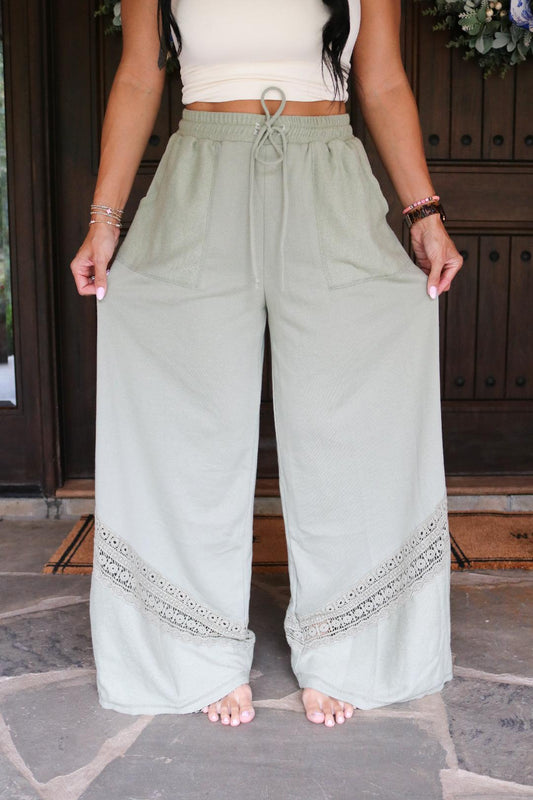 Embroidered Wide Leg Pants
