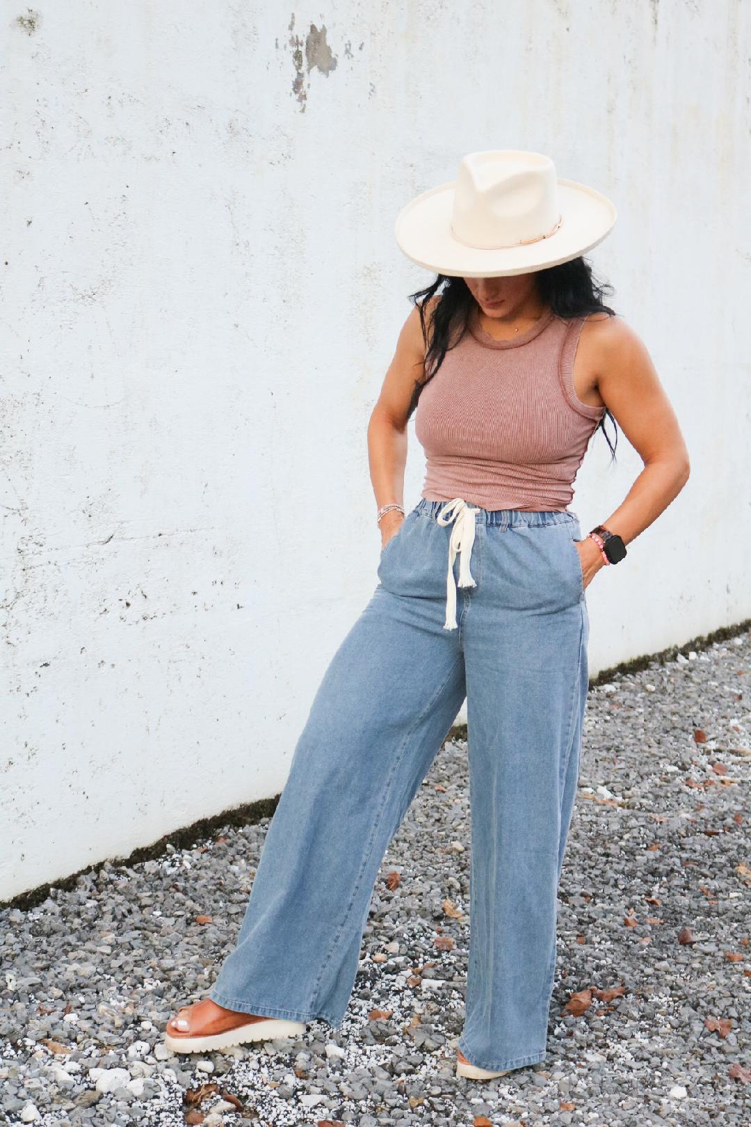 Denim Wide Leg Pants